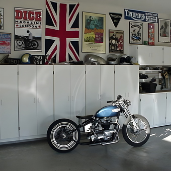 Motorcycle Garage with Wall Cabinets and Decor - Kevin from Fort Wayne, IN