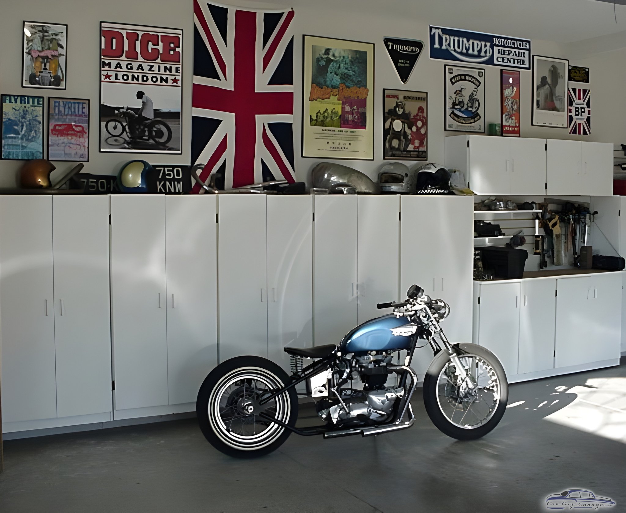 Motorcycle Garage with Wall Cabinets and Decor - Kevin from Fort Wayne, IN