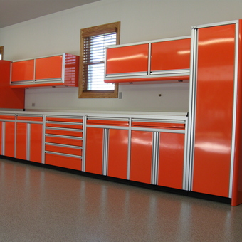 Modern Orange Aluminum Garage Cabinets With Storage - Custom Aluminum