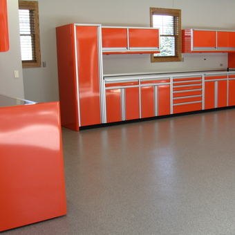 Modern Orange Aluminum Garage Cabinets and Storage - Custom Aluminum