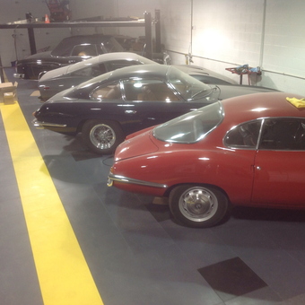 Classic cars on garage floor tiles and car lift - Shross from Calgary, Alberta