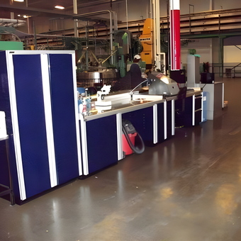 Industrial Garage Cabinets and Workbenches Setup - Custom Aluminum