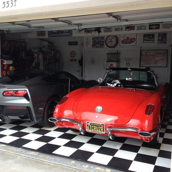 Classic and Modern Corvettes in Checkered Floor Garage - Steve from Simi Valley, Ca