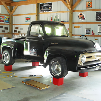 Classic Truck on Car Ramps in Decorated Garage - Don from Birdseye, IN