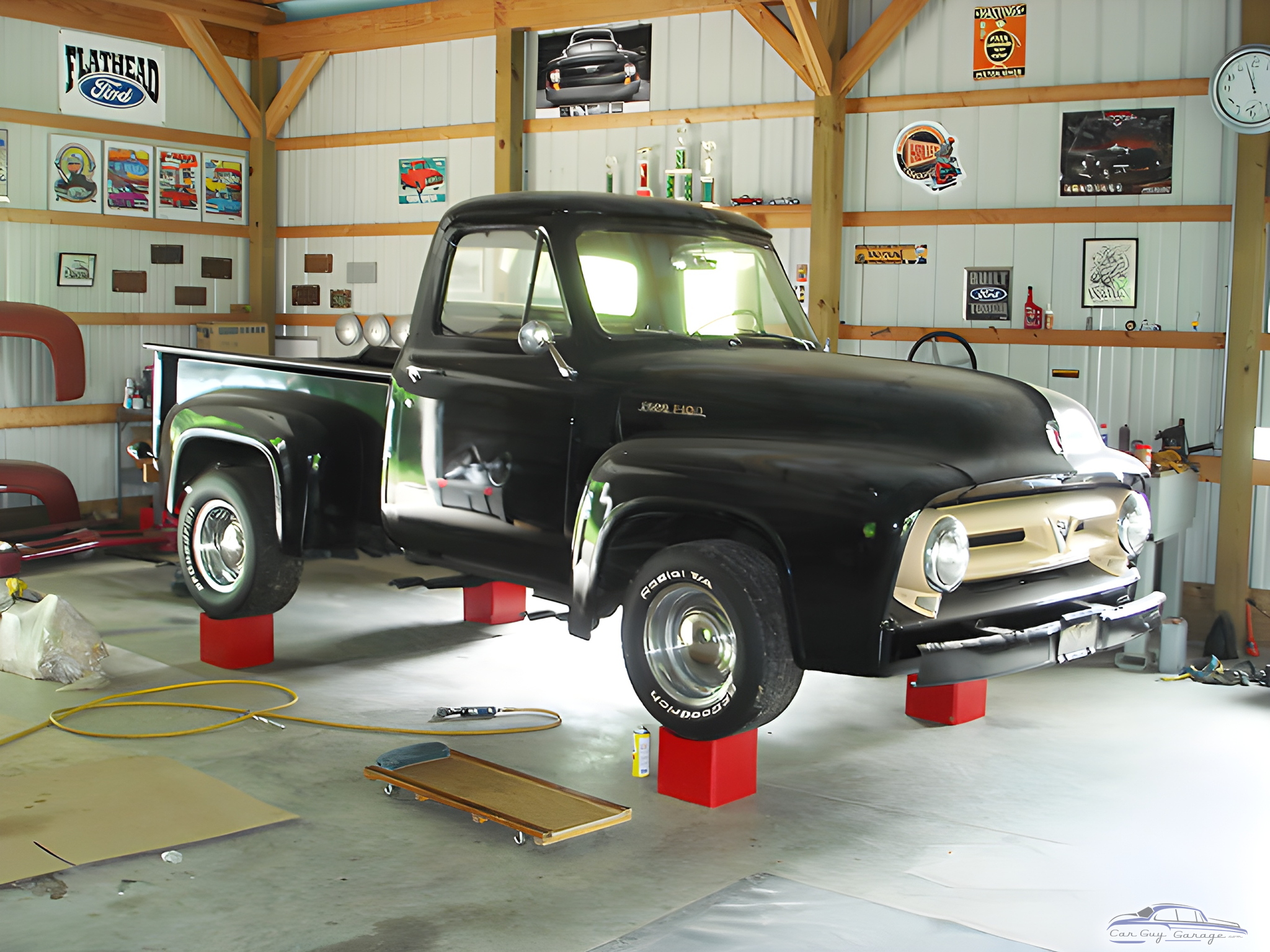 Classic Truck on Car Ramps in Decorated Garage - Don from Birdseye, IN
