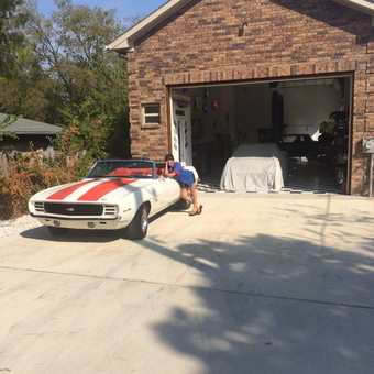 Classic Camaro SS and checkerboard garage floor - Brad from Highland village, Tx