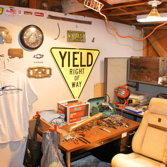 Garage With Tools, Car Parts, Signs, and Shirt - Richard from Lansing, Mich