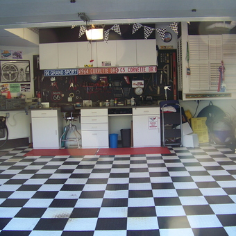 Checkerboard Garage Flooring and Organized Workbench - Joe's Garage from San Clemente, CA