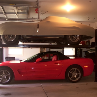 Two Corvettes on Four Post Lift in Garage - ToNY from Leland, NC