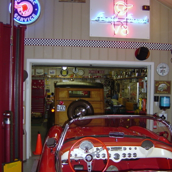 Classic Car Garage with Neon Signs and Decor - George from Bethel, CT