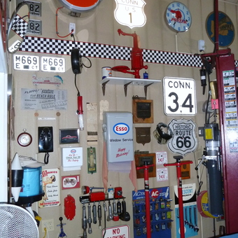 Vintage Garage Signs and Tools Wall Display - George from Bethel, CT