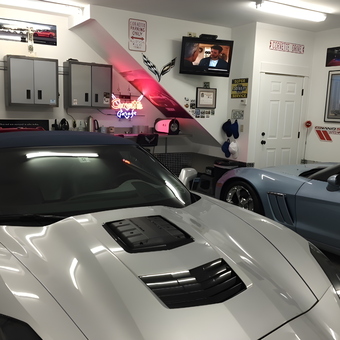 Corvette Garage with Wall Cabinets and Neon Sign - Steve from Newington, NH
