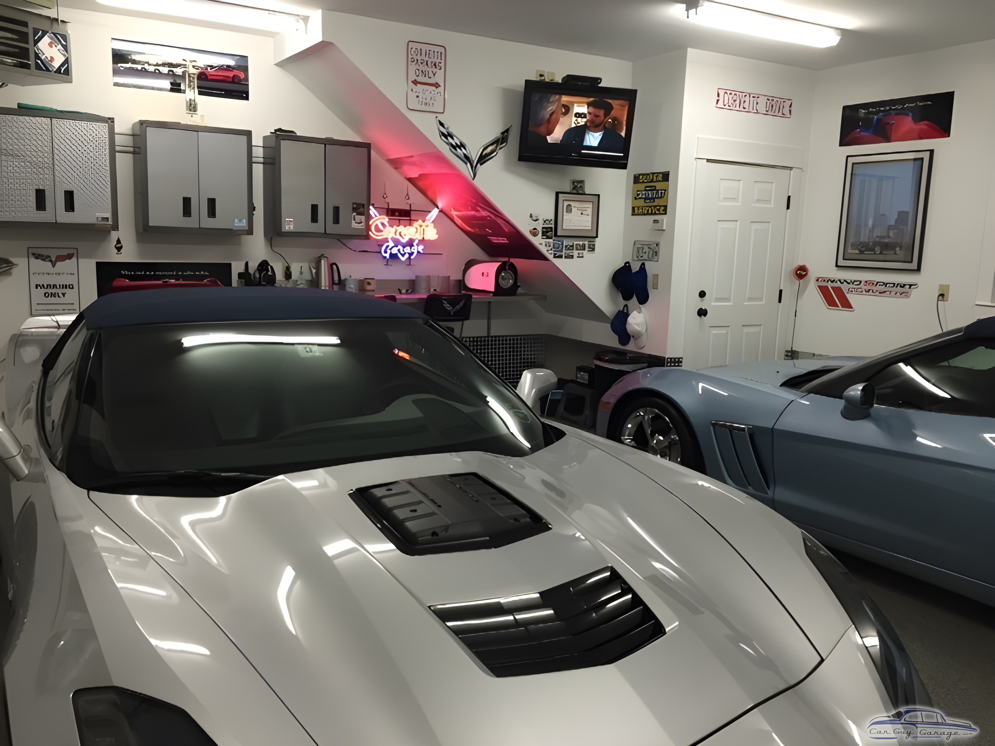 Corvette Garage with Wall Cabinets and Neon Sign - Steve from Newington, NH