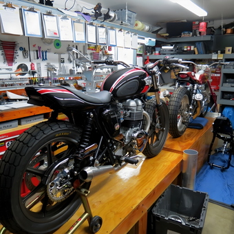 Motorcycle Garage with Workbenches and Tool Storage - Richard