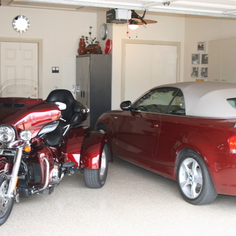 Organized Garage With Red Trike, Convertible, and Storage - Kevin from Tulsa, Ok