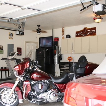 Organized Garage with Cabinets, Motorcycle, and Car - Kevin from Tulsa, Ok