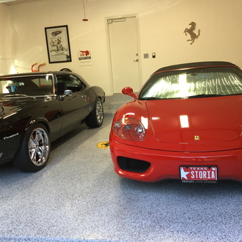 Garage with Ferrari Decor, Classic Cars, and Wall Art - Marc from San Antonio, TX