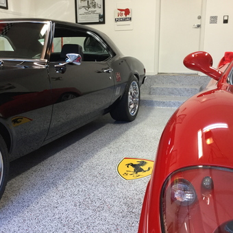 Classic Car Garage with Epoxy Floor and Wall Art - Marc from San Antonio, TX