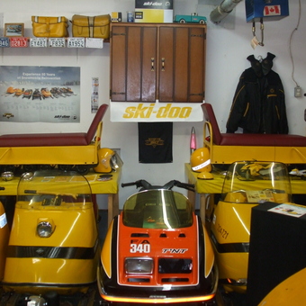Vintage Ski-Doo Snowmobiles and Gear Display - skidoo guy from Orillia, Ontario