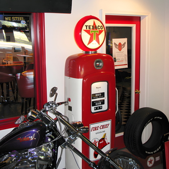 Texaco Gas Pump and Motorcycle Garage Decor - Mark from LaFontaine, IN