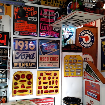 Vintage Garage Signs and Auto Parts Display - Lance Lambert