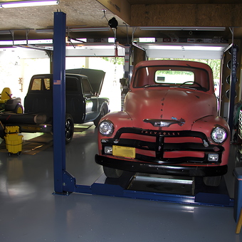 Classic Chevrolet Trucks and Car Lift in Spacious Garage - Ronnie from Rome, GA