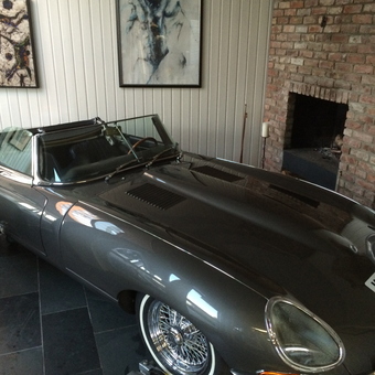 Classic Gray Convertible and Art in Brick Garage - Jagmann from 4347 Lye, Rogaland