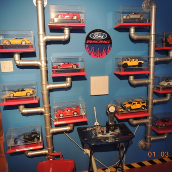 Garage Wall with Diecast Car Display Shelves and Decor - Andre Lechasseur from Pointe Calumet, Quebec