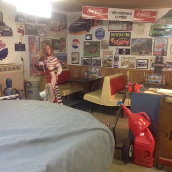 Retro Garage With Wall Art, Booth Seating, and Racing Decor - Bob from Apalachin, New York