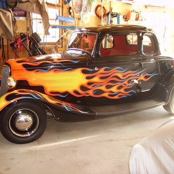 Classic Hot Rod with Flame Paint and Garage Tools - bella from Milford, MA