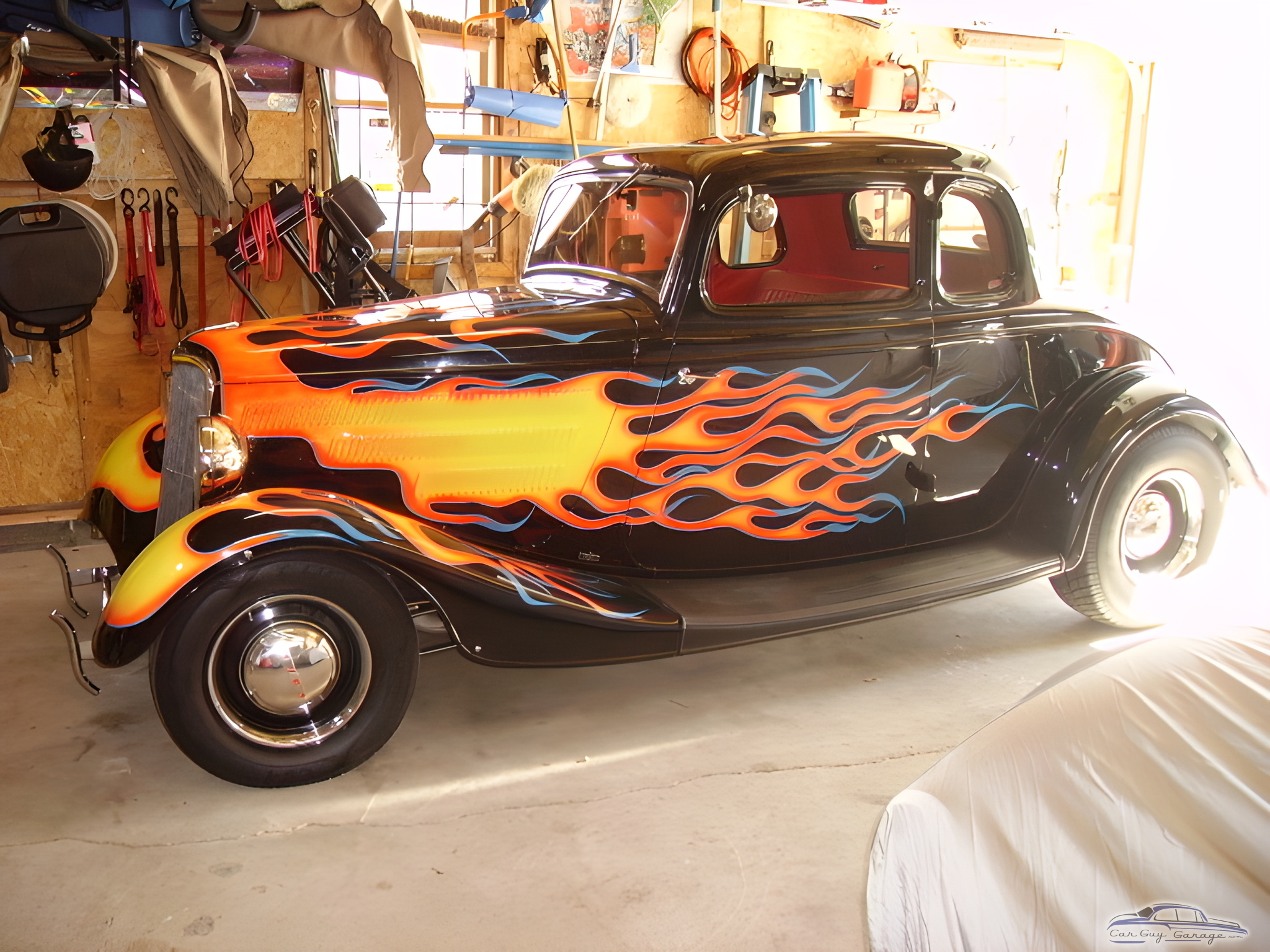 Classic Hot Rod with Flame Paint and Garage Tools - bella from Milford, MA