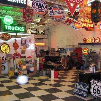 Vintage Garage Decor with Neon Signs and Classic Car - Mike-Oklahoma from Bethany, Oklahoma