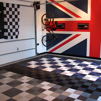 Checkered Garage Flooring and Union Jack Wall - Chummily from Chicago, IL