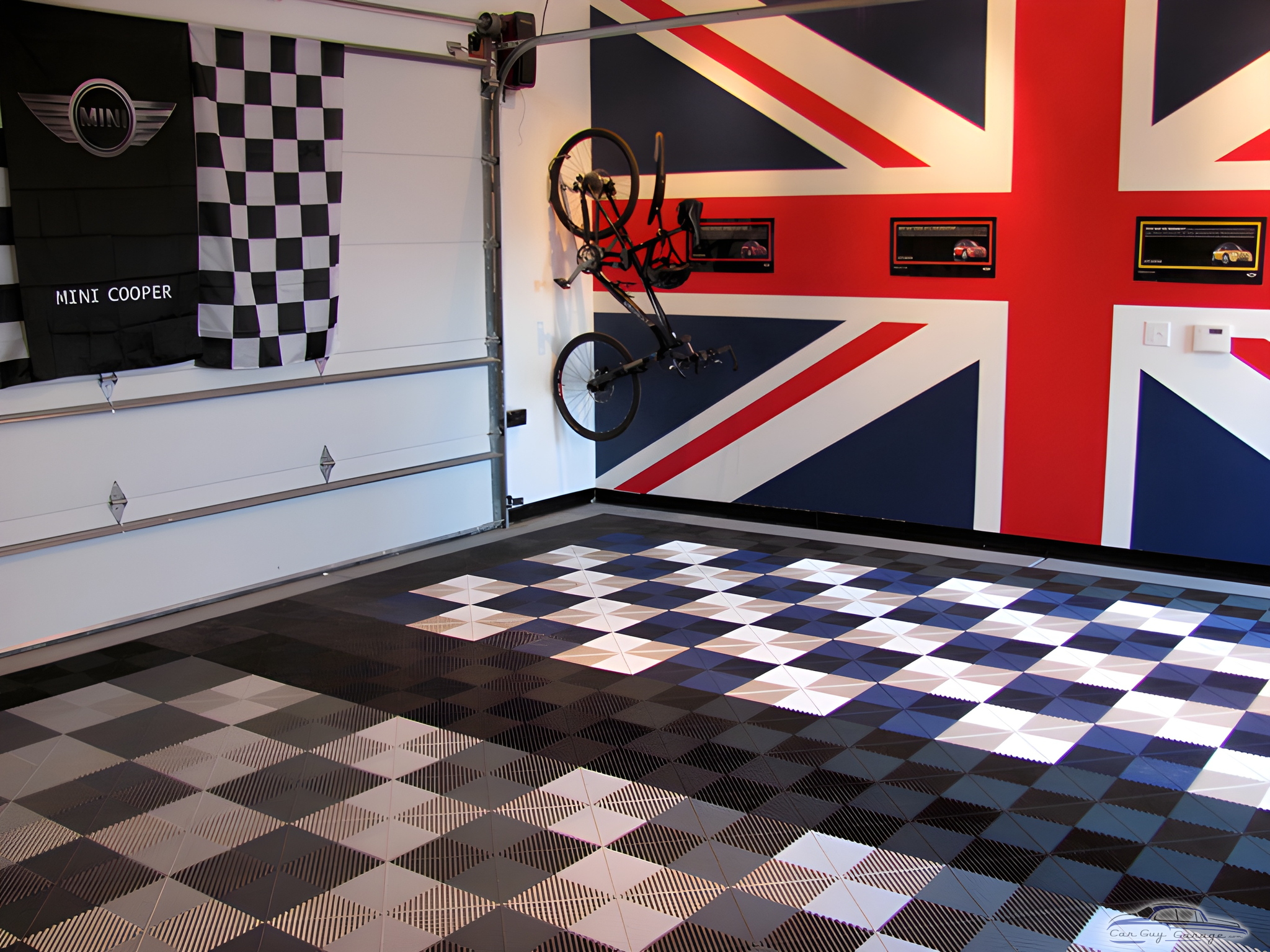 Checkered Garage Flooring and Union Jack Wall - Chummily from Chicago, IL