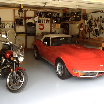 Classic Car and Motorcycle in Organized Garage - Corney from Lilburn, Georgia