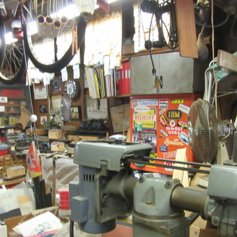 Vintage garage workspace with tools and memorabilia - GRITFY from Burbank, CA