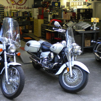 Motorcycles with Windshields and Tool Storage in Organized Garage - Capt'n Phillips from Friday Harbor, WA