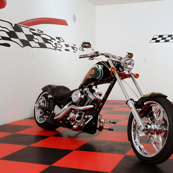 Custom motorcycle on red and black garage tiles - Rick from Saint Joseph, MI