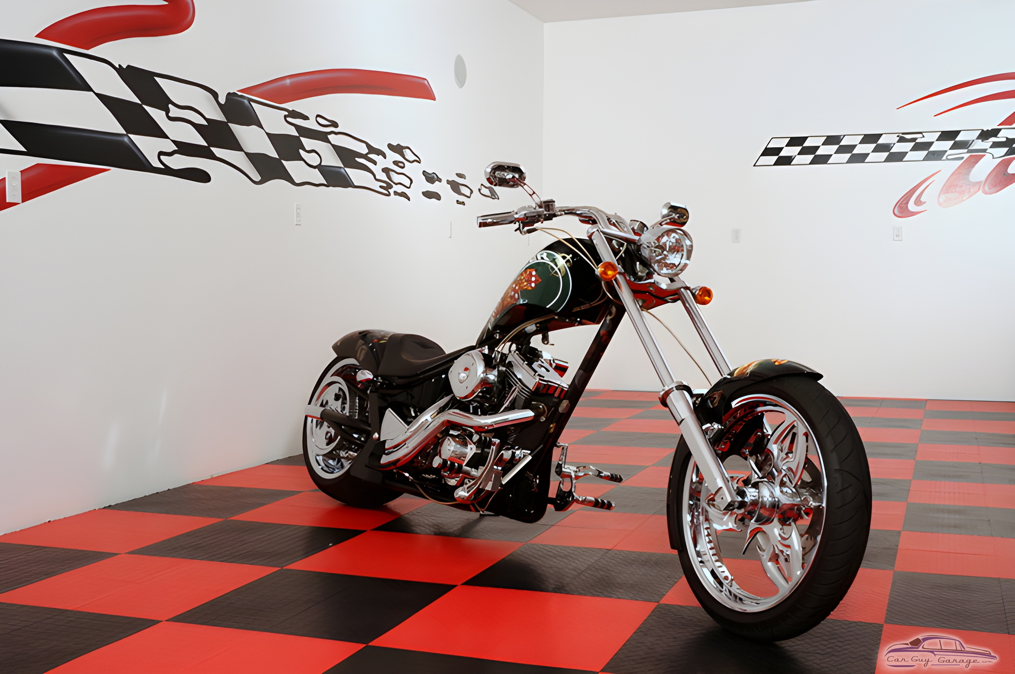 Custom motorcycle on red and black garage tiles - Rick from Saint Joseph, MI