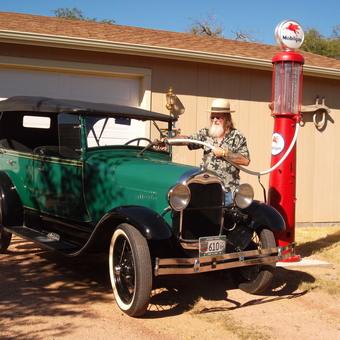 Classic Car and Vintage Mobilgas Pump in Garage - Thomas Anderson from Prescott, Arizona