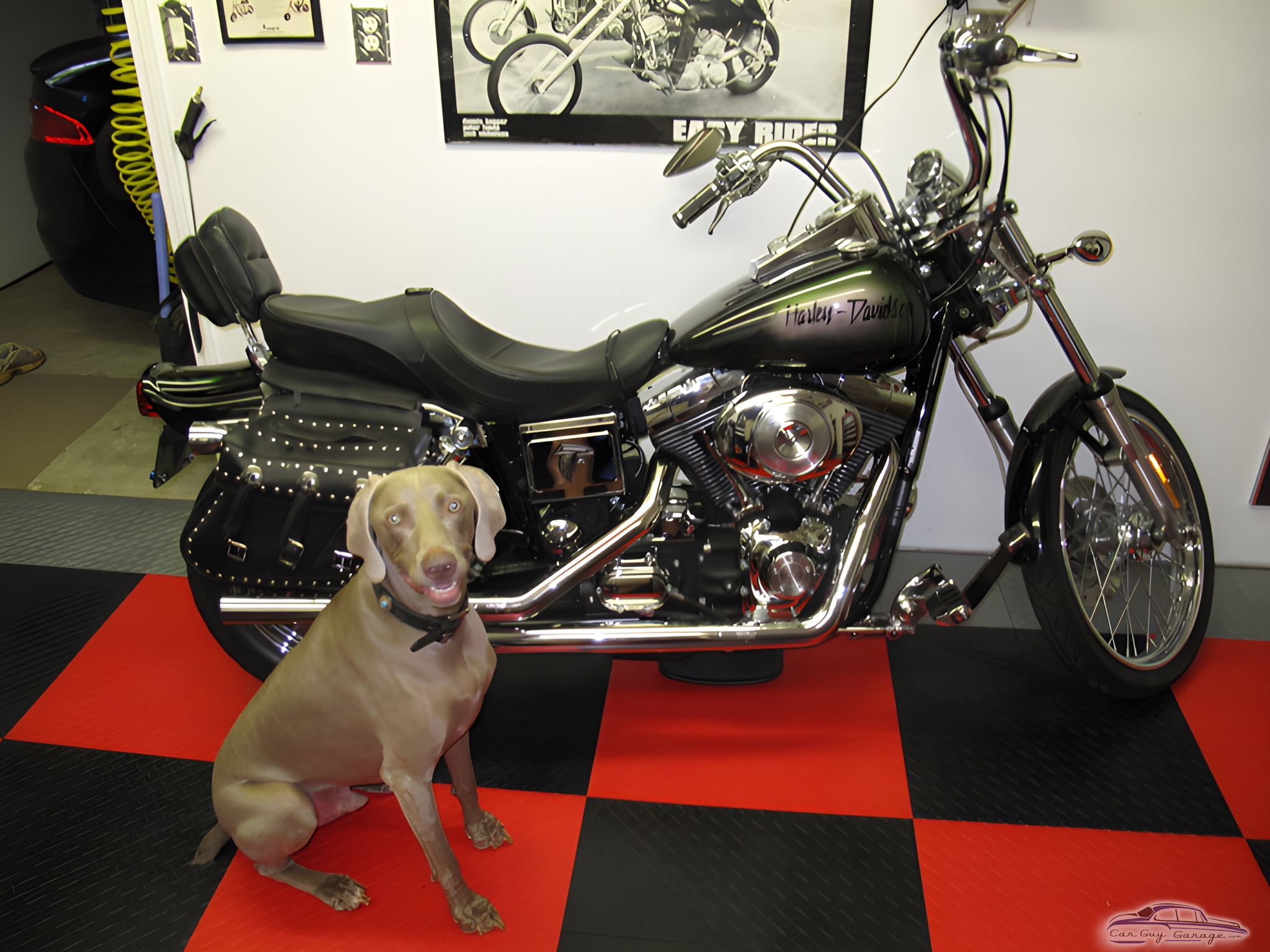 Garage with Harley Motorcycle and Red Tile Floor - Greg from Cumming, GA