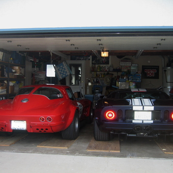 Classic Red and Blue Sports Cars in Organized Garage - Reef Cody from San Diego, CA