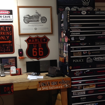 Harley Signs, Tool Chest, and Workbench in Garage - Marine LDO from Houston, TX