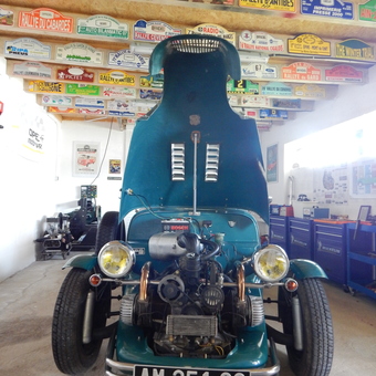 Classic Car Restoration Garage with Rally Signs - Phil Trahair from Enquin sur Baillons, France