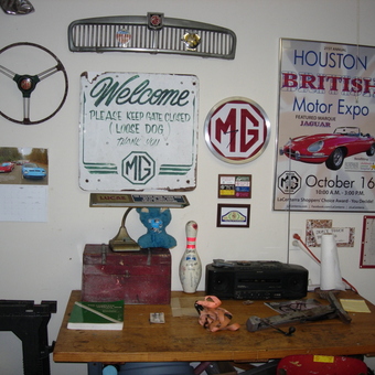 MG Car Memorabilia Wall and Workbench Display - Dave from Houston, Texas