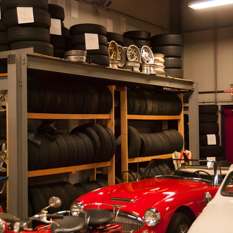 Garage Tire Racks, Classic Cars, and Wheels - MotoeXotica from St. Louis, MO
