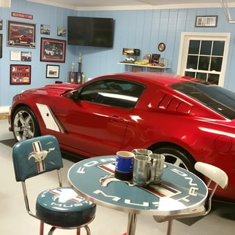 Mustang Decor Garage With Wall Art and Bar Stools - Goode from Mooresboro, NC