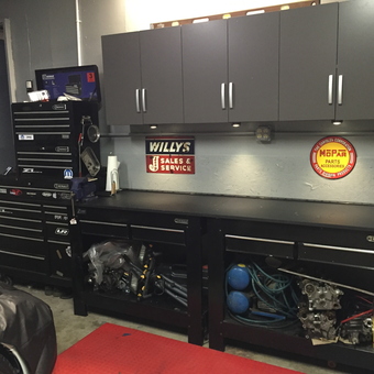 Organized garage with tool chests, cabinets, and workbenches - David from Frederick, Md