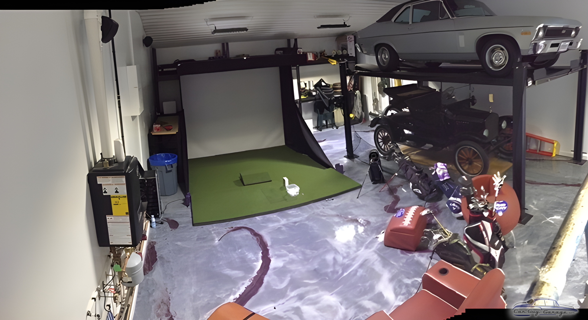 Custom epoxy garage with car lift and golf simulator - Pestymegal from Beloit, KS