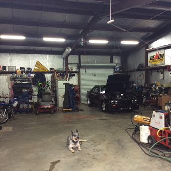 Spacious garage with tools, car lift, and classic car - Steven from Byron, GA